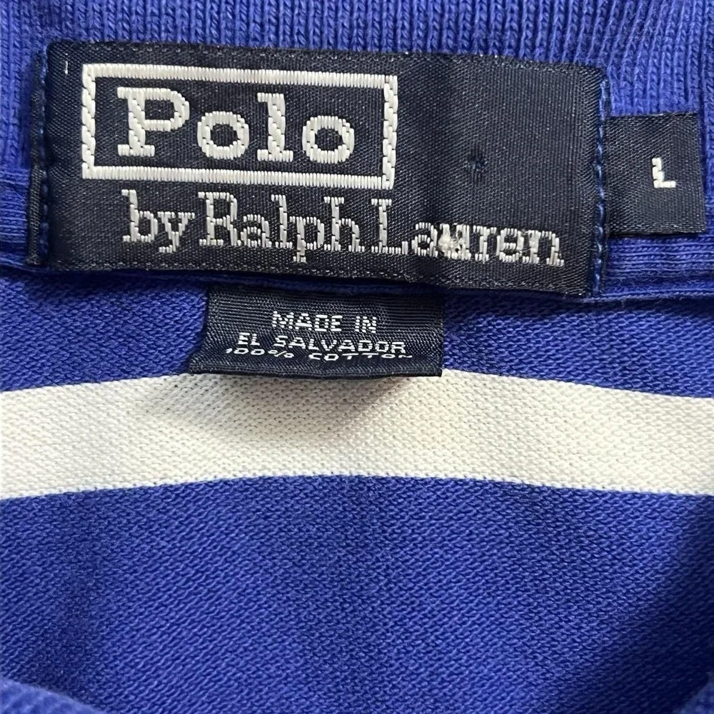 Polo Ralph Lauren Blue Striped Polo Shirt Mens Size Large Y2K Kanye College
